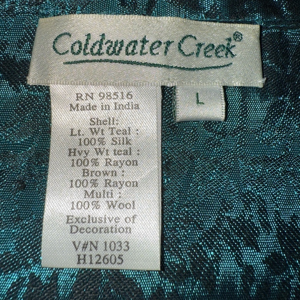 Coldwater Creek Teal Patchwork Silk Vest Womens Large Boho Western Artsy - Picture 3 of 6